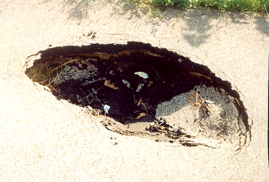 pavement caved in by groundhogs